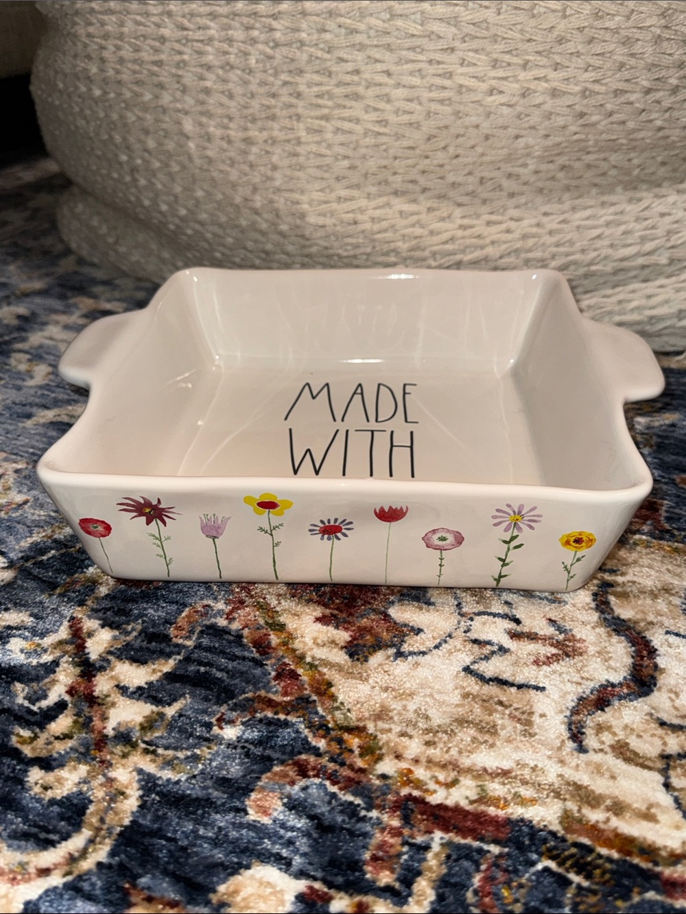 NWT RAE DUNN CERAMIC BAKING CASSEROLE DISH ‘MADE WITH LOVE’ FLORAL 9x9